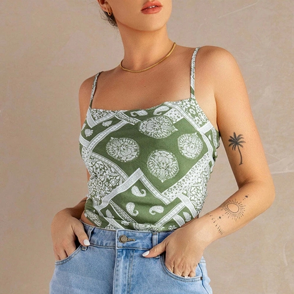 Paisley Print Camisole in Olive Green small